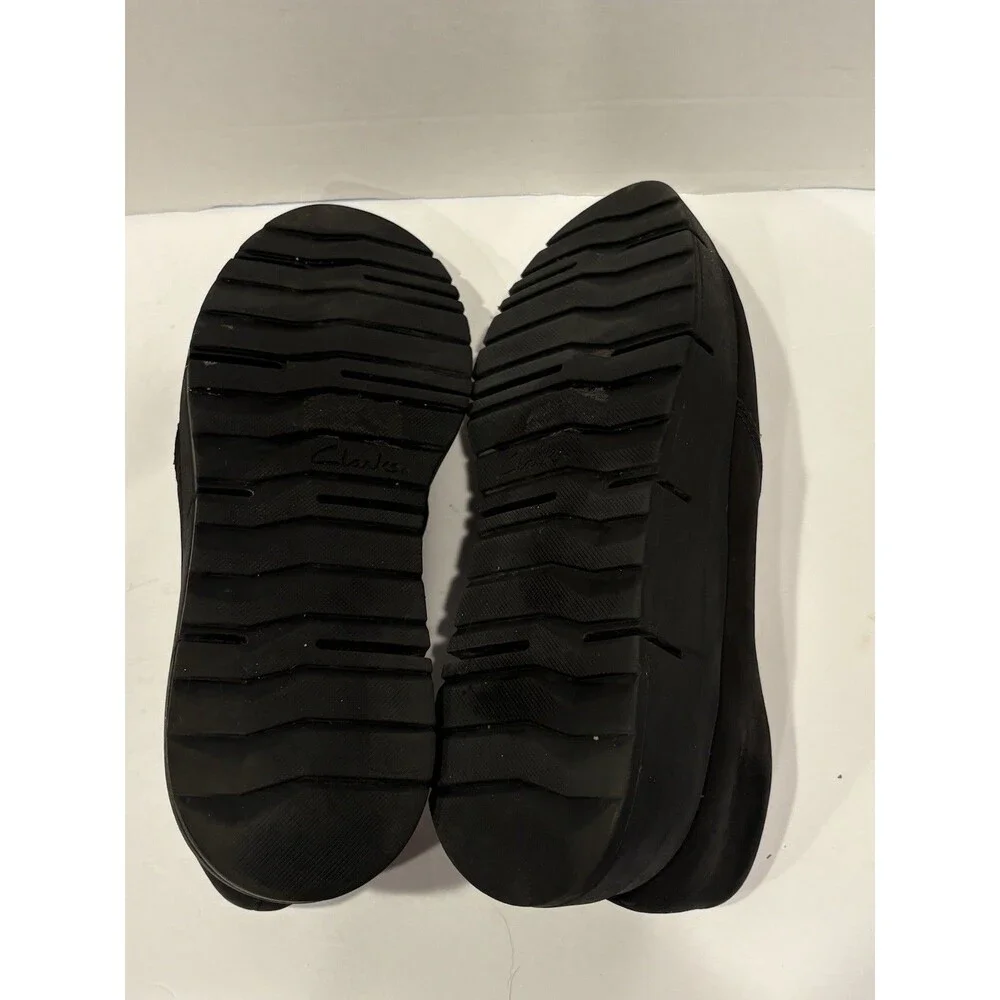 Clarks Loriini West Black Nubuck Platform Wedge Loafers Slip On Women’s 7.5